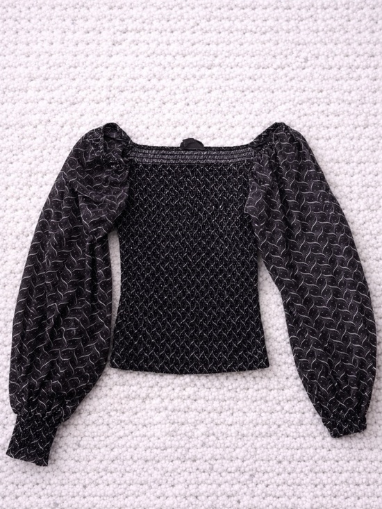 Anthropologie Tops - Anthropologie Black Smocked Square Neck Puff Sleeve Blouse XS Sheer Sleeve Top